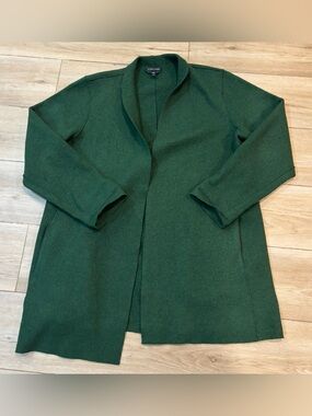 Eileen Fisher 100% Wool Open Jacket / Sweater Green Large L